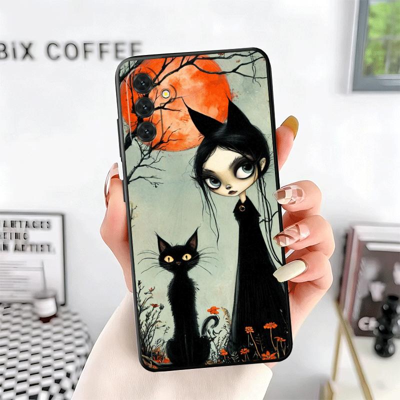 Black Cat Witch Aesthetics Soft Phone Case for Samsung A17 A37 A57 A16 A26 A36 A56 A15 A25 A35 A55 A14 A24 A34 A54 A13 A23 A33 A
