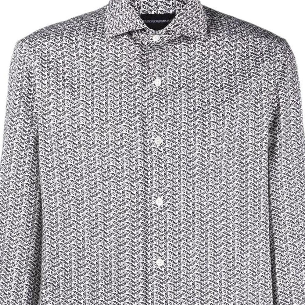Emporio Armani Ss22 Patterned Button-Up Long Sleeve Shirt Men Shirts Gray 3L1C86-1NB3Z-F141