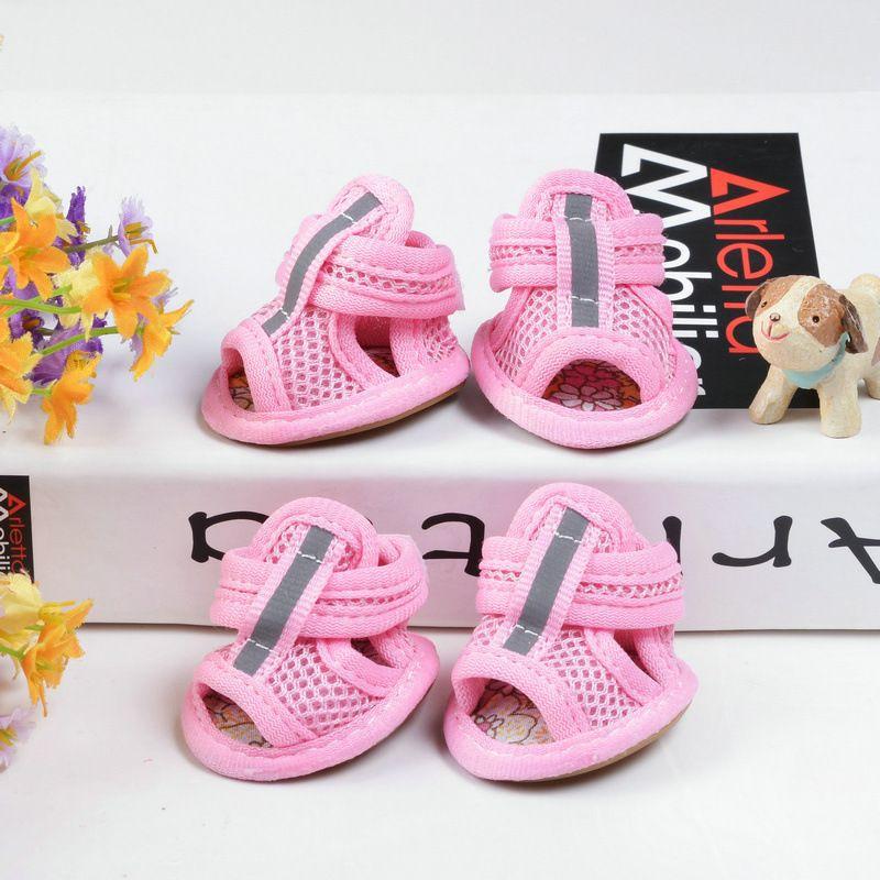 

4Pcs/Set Pet Sandals Summer Dog Walking Supplies Mesh Breathable Shoes for Small Dogs Pomeranian Schnauzer Puppy buty dla psa 1-suit 0.5-1.5kg розовый