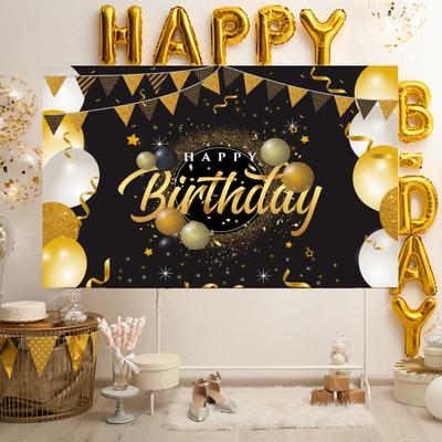 Birthday Banner Clear Printing Glitter Polyester Happy Birthday Party Backdrop Cloth Home Decor for Festival
