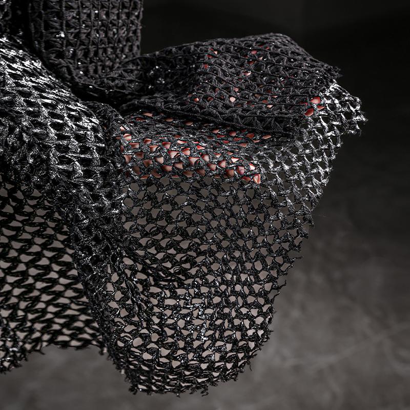Metaliczna dzianina siatkowa o przeplatanym splocie Błyszcząca tekstura 3D Tkanina od projektanta mody Do bluzek, swetrów, szali, tła scenicznego