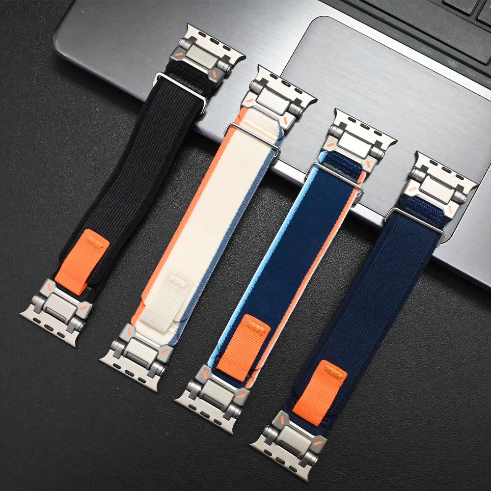 Nylon Strap For Apple Watch Ultra 2/1 49mm 46mm 45mm 44mm Metal Connector Bracelet For iWatch Series 10 9 8 7 6 5 4 se Men Band