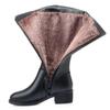 Leather Boots Women's Winter Velvet Wool High Boots Medium Heel Boots Thick Sole Large Size Women's Cotton Boots Thick Heel Mother Shoes
