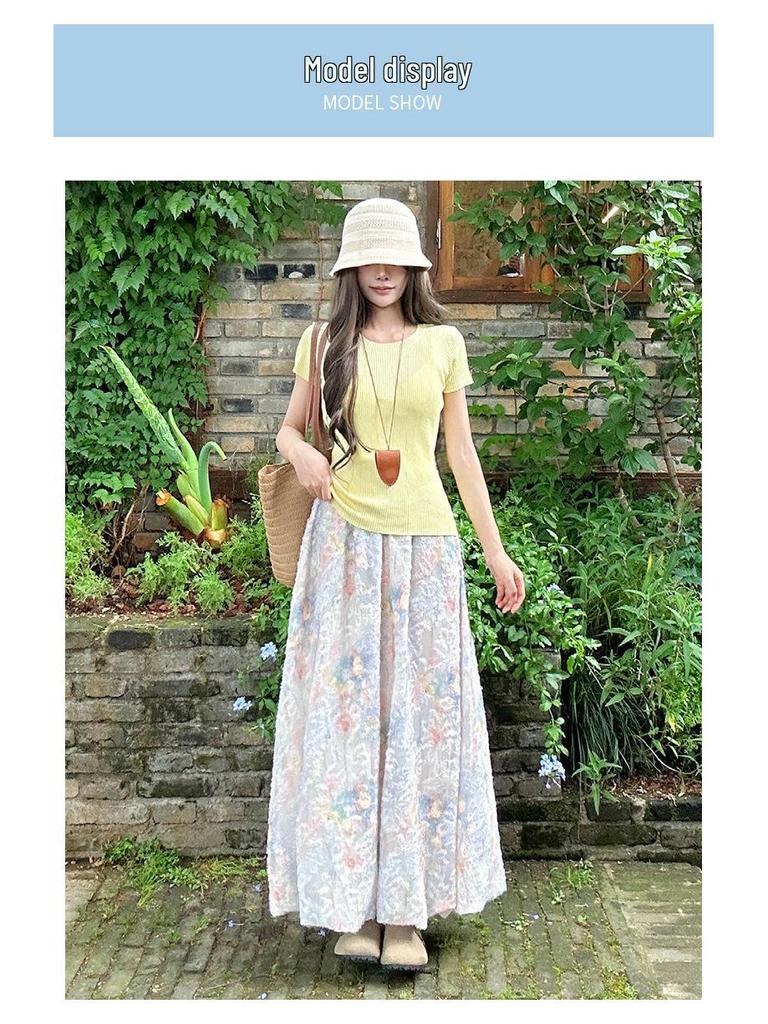 Damen floraler A-Linien-Rock mit hoher Taille - Kollektion 2026: Sommer, Flauschig, Schön, Dopamin-Laternen-Design