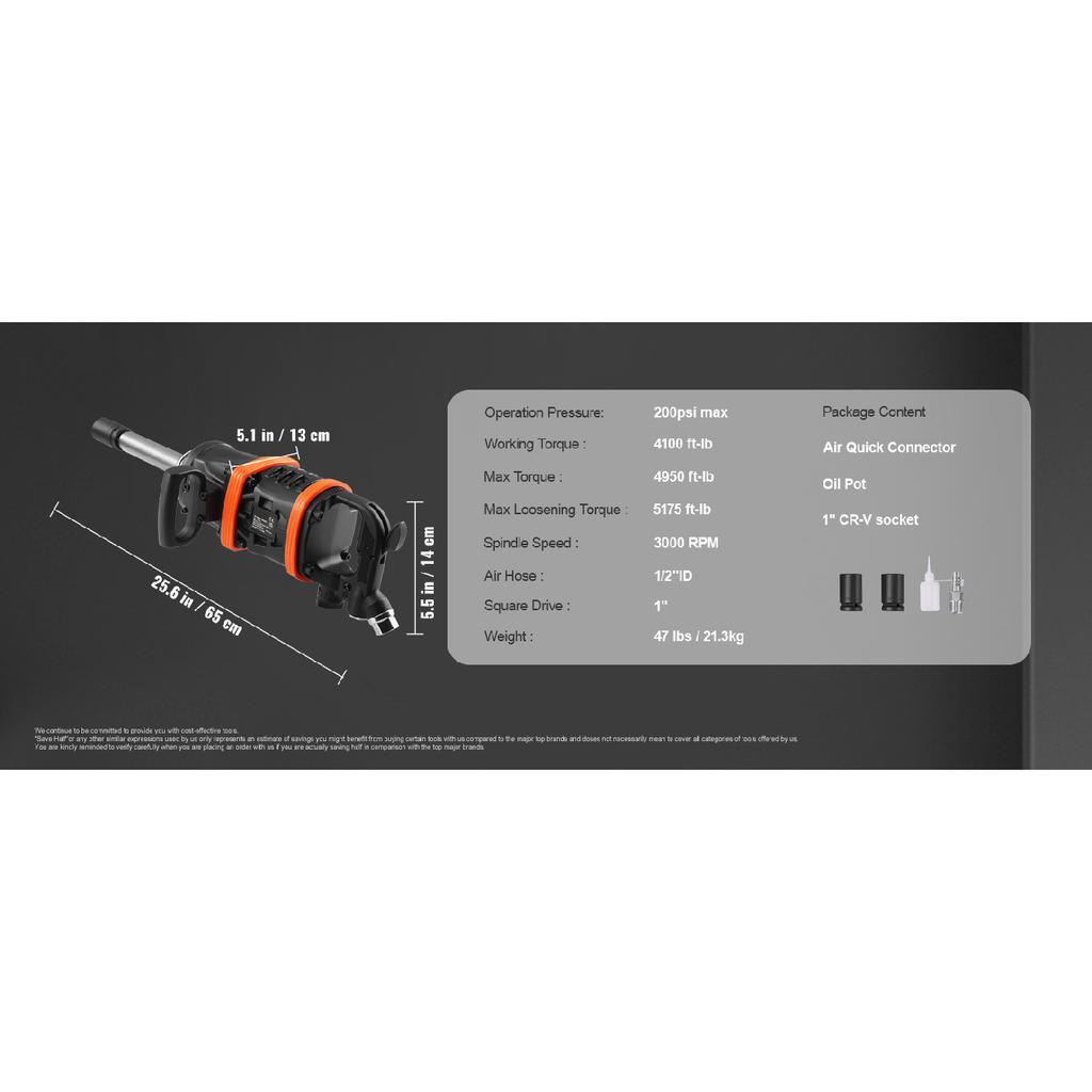 SucceBuy Air Impact Wrench Up to 5175 ft-lbs Beast Reverse Torque Output Pneumatic Impact Gun Anvil for  Repairs and Maintenance