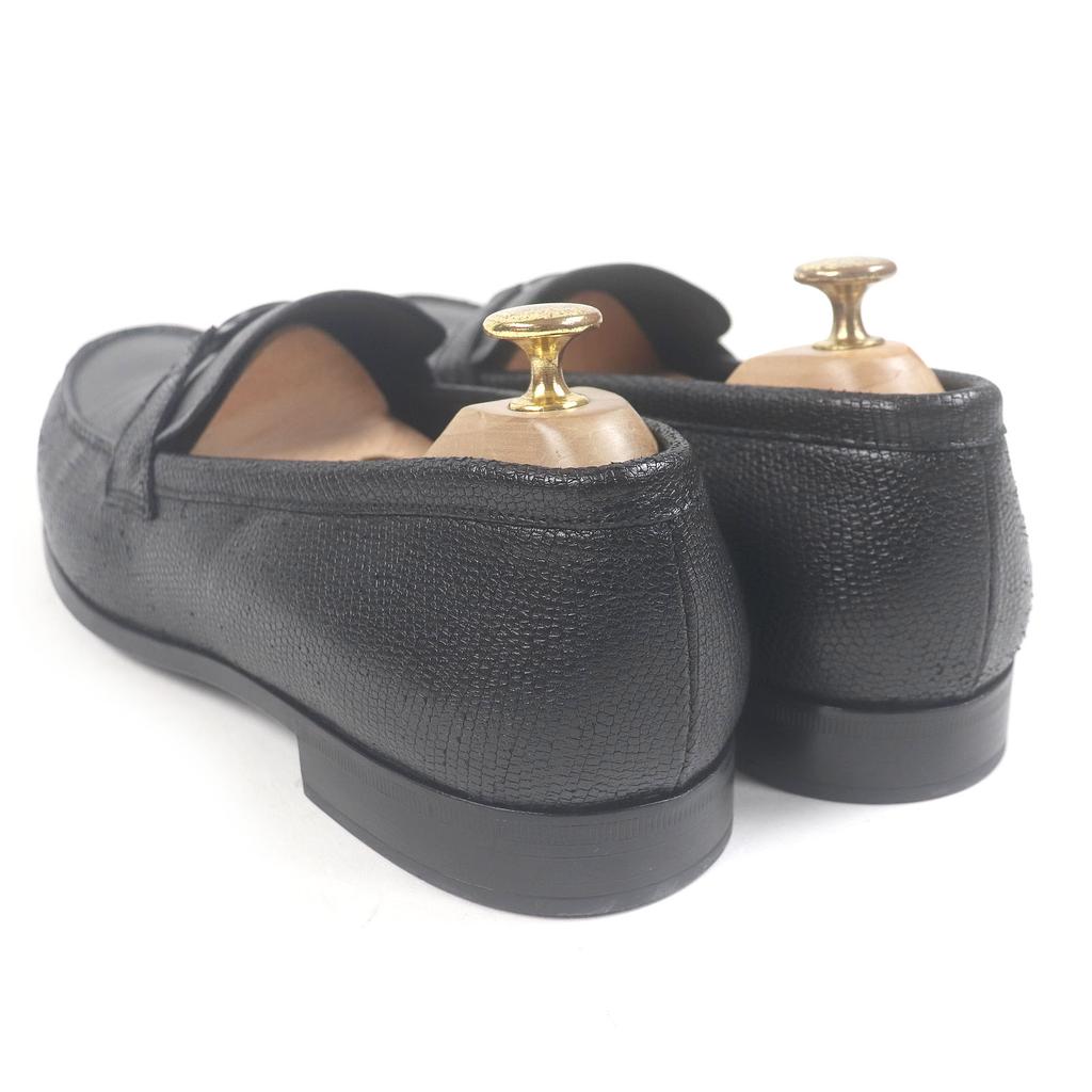 GIORGIO ARMANI loafers Logo Metal Moccasins black leather mens 10 Used