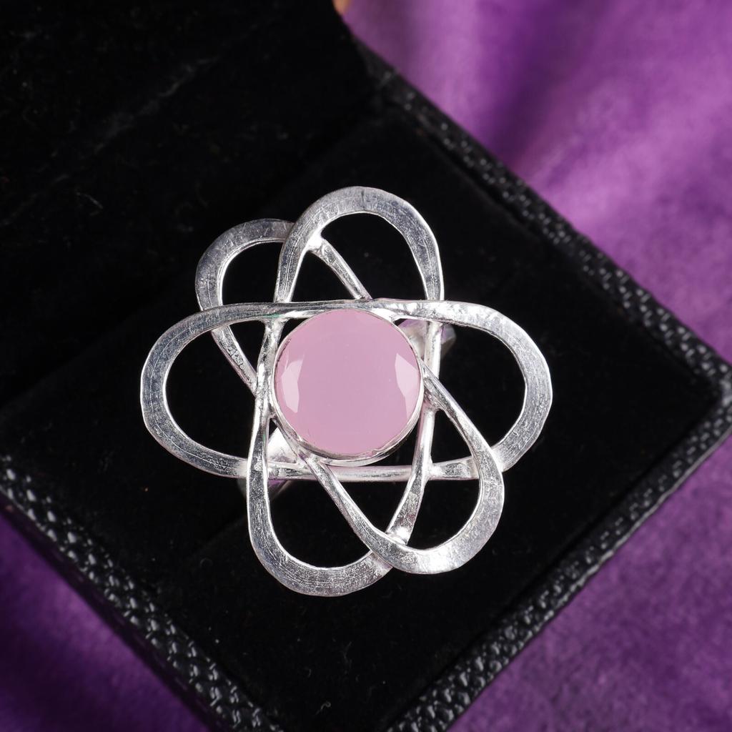 Rare Rose Chalcedony Gemstone 925 Sterling Silver Jewelry Handmade Stylish Ring RR-21-12