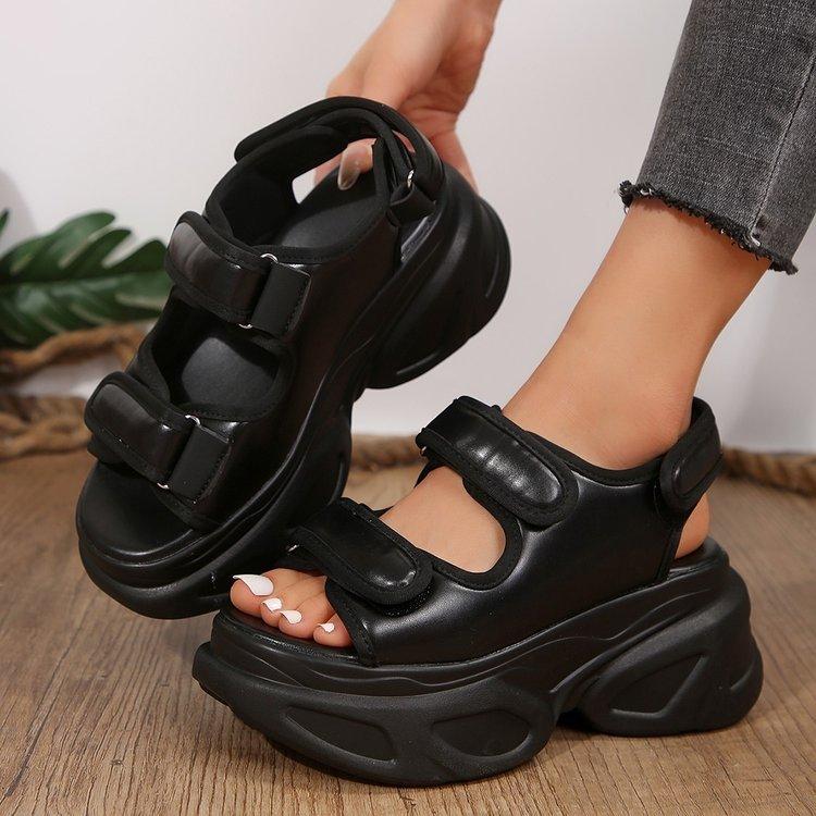New casual sandals muffin Velcro large size foreign trade platform sandals denim women's shoes