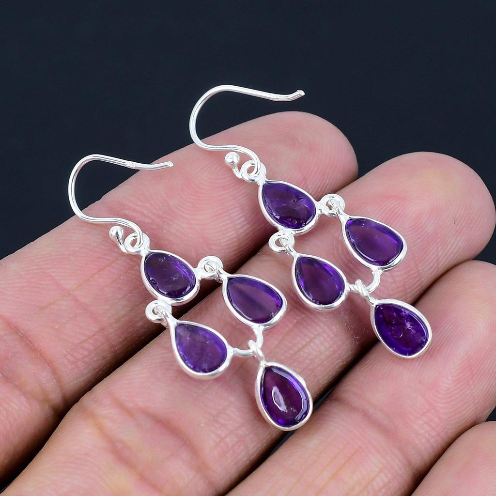 Amethyst Gemstone Earrings Solid 925 Sterling Silver Handmade Earrings Jewelry Gift For Women And Girls  E-3212