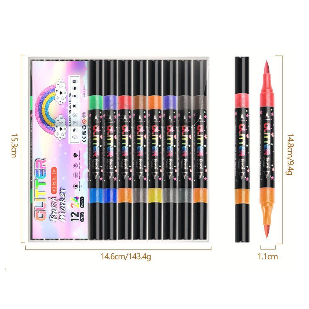 12/24 peças Marcadores Glitter Coloridos Ponta Macia Caneta de Pintura Graffiti Caneta Marcadora Flash Estudantes