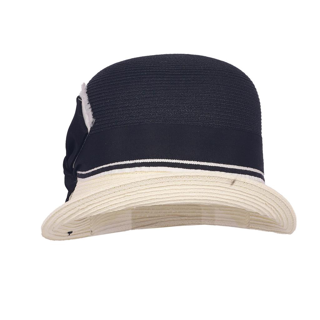Women Sun Straw Hat Cloche Derby Hat1920s Vintage Bucket Hat with Bow Accent Foldable Packable for Beach Vacation