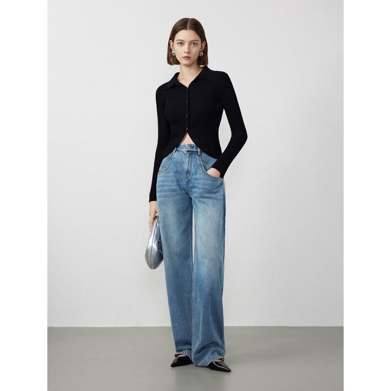 Langzi Vintage Washed Wide-Leg Blue Jeans