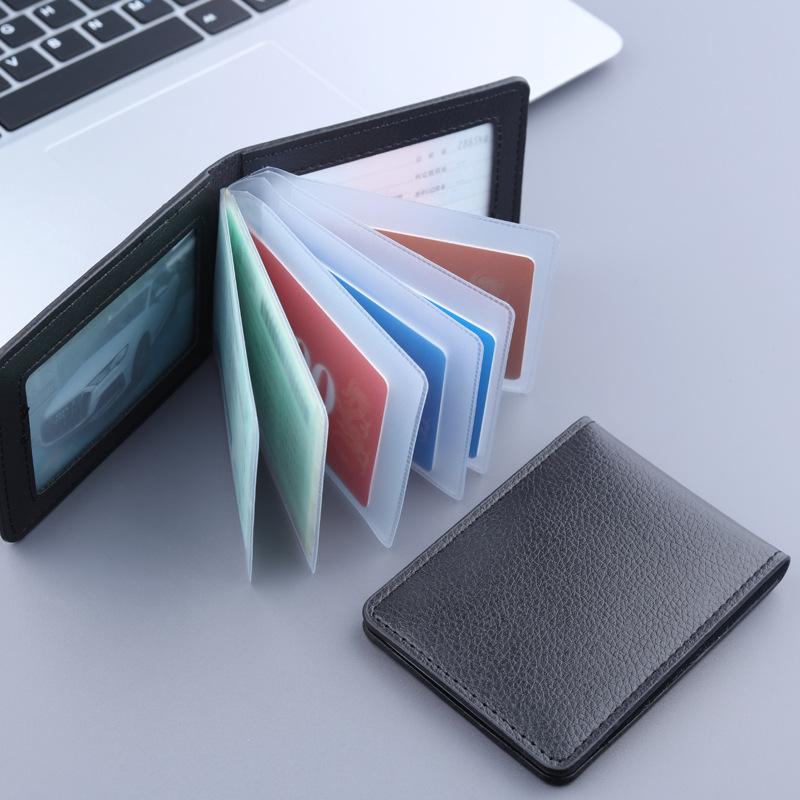 Pu Leather Card Holder With Multiple Transparent Card Slots And Durable Design Perfect For Daily Business Travel Id Bank Card