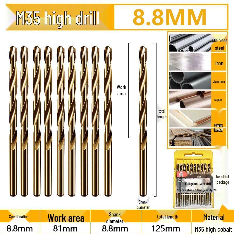 Burghiu elicoidal M35 Cobalt pentru tablă metalică din oțel inoxidabil de înaltă duritate.