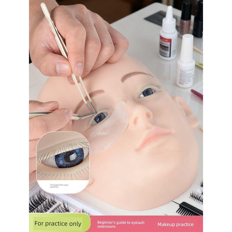 Three-Layer Realistic Eyelash Mannequin Head for Beginners to Practice Eyelash Extensions and Training, Cannot Lift Eyelids