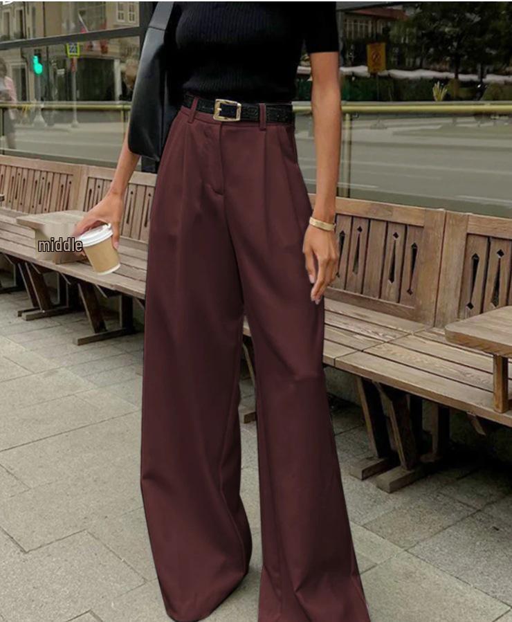 Women s High-Waisted White Commuter Style Loose Floor-Length Trousers S