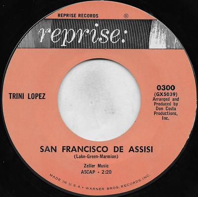 7inch Record TRINI LOPEZ - San Francisco De Assisi 0300 Reprise Records 1965 US Pop Used