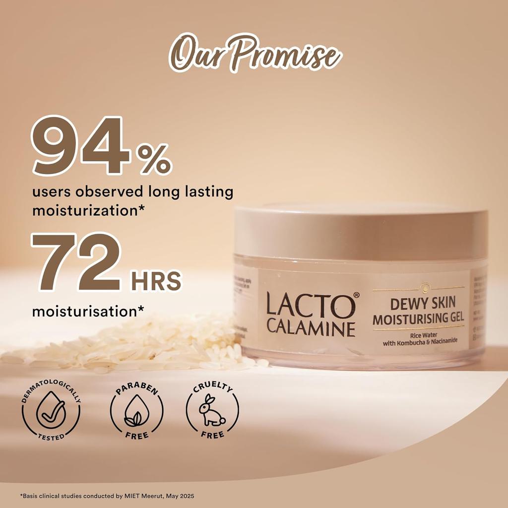 Lacto Calamine Dewy Rice Face Moisturizer 50 g Hydrating Gel With Niacinamide For Glowing Even Tone Lightweight Daily Use