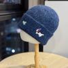 New cute puppy embroidered knitted hat for women, autumn and winter Korean version, versatile, warm, ear-protecting, face-slimming woolen hat