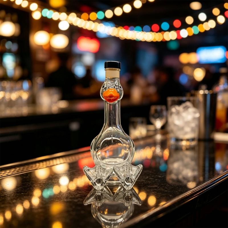 See Through Glass Liquor Bottle with Cap and Bird Profile for Cabinet Shelf Display, Liquid Storage, and Fruit Soak Projects for Daily Use