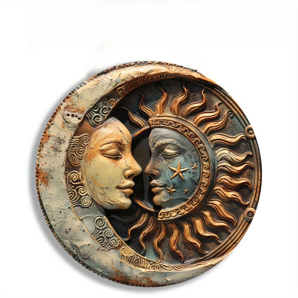 High Definition Metal Tin Sign Set Bohemian Sun Moon Goddess Round Wall Art Decor for Spiritual Home