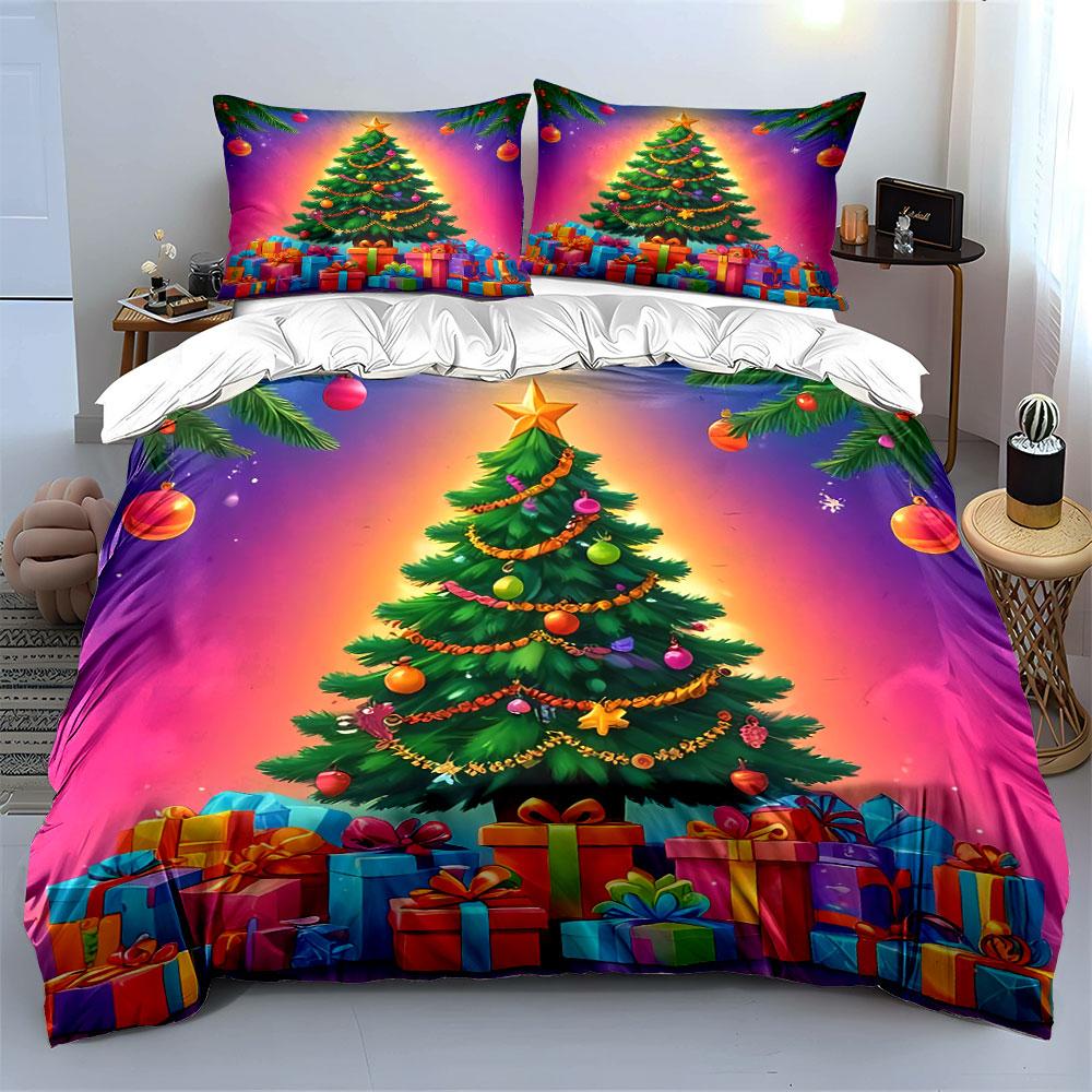 Christmas Tree with Gifts Print Bedding Duvet Cover Set Duvet Cover Pillowcases (1*Duvet Cover 2*Pillowcases, Without Duvet Insert)