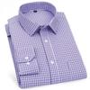 Striped Plaid Checked Men's Business Casual Shirts Regular Fit Long Sleeve White Blue Cotton Social Work Dress Shirts KOACUS