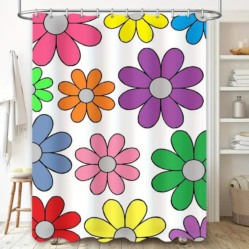 Helle Blumige Duschvorhang Mehrfarbiges Blumendesign Für Badezimmerdekorationen Wasserdicht Rutschfestes Gewebe Für HeimBadezimmer (