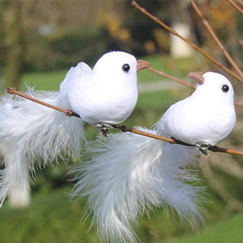 Cute Artificial Decoration Bird White Fake Doves Simulation Feather Pigeon Christmas Tree Wedding Party Craft Ornament With Clip