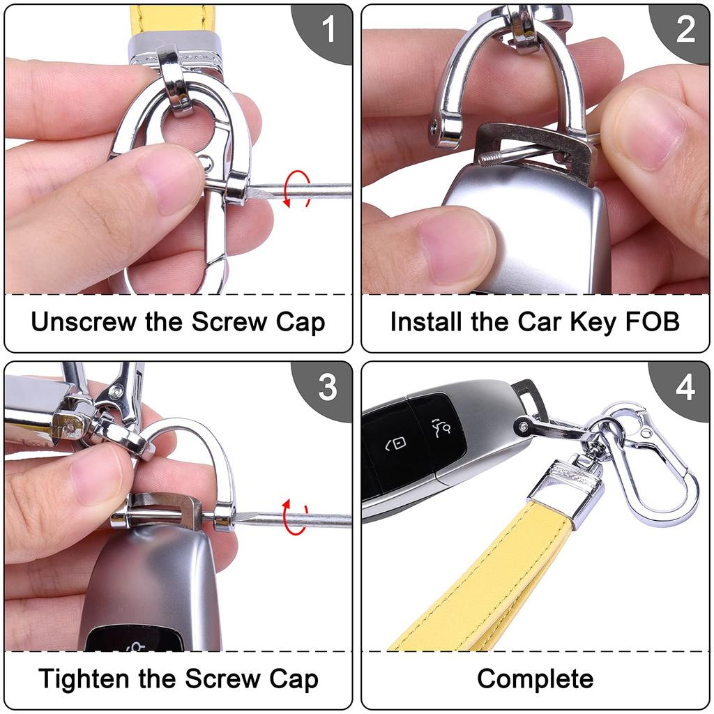 Genuine Leather Car Smart Key Yellow [Wisdompro] Keychain, Anti-Loss, Compatible, Stylish, Unisex,