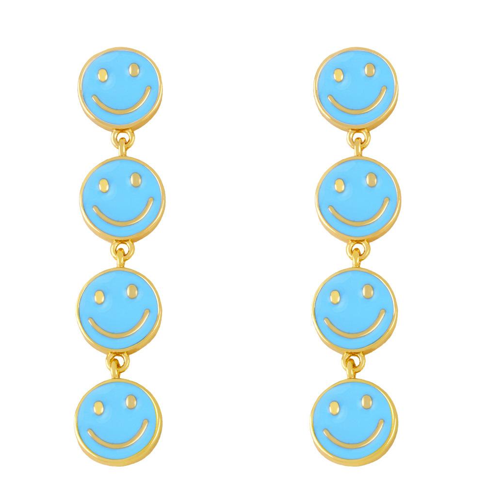 2023 New Explosive Earrings Europe And The United States Simple Sweet Cute All -Match Girls Long Tassel Smiley Face Earrings For Women