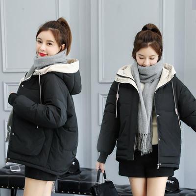 Podzimní a zimní krátká bunda s kapucí a bavlněnou vycpávkou Korejský styl Volný Ins Styl Móda Univerzální dámská bunda