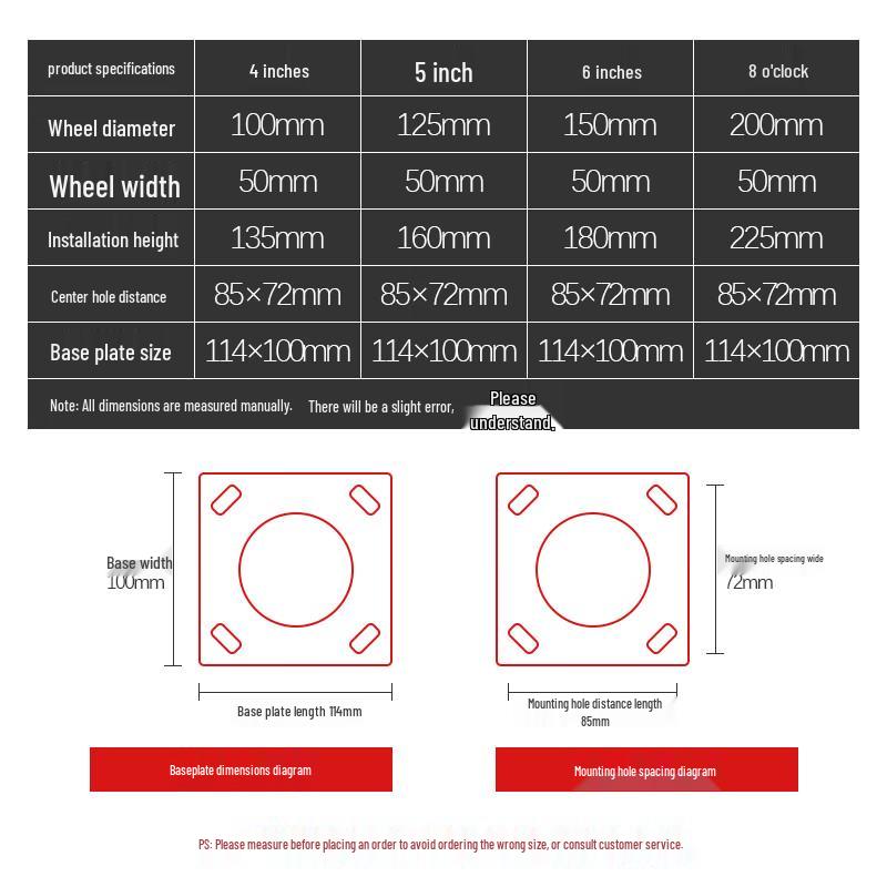 Heavy-Duty 6-inch Rubber Fixed Caster Wheel