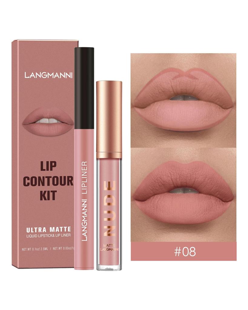Langmanni Lipgloss Lipliner-Set 2 Sets nicht klebendes Cup-Matt-Lipgloss-Set
