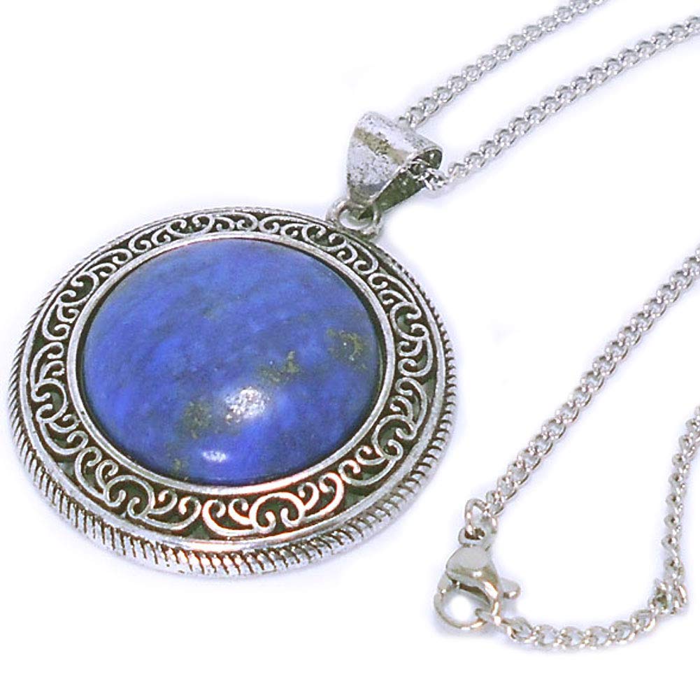 

[B-style] Lapis Lazuli Extra Large Pendant Necklace, Antique Style