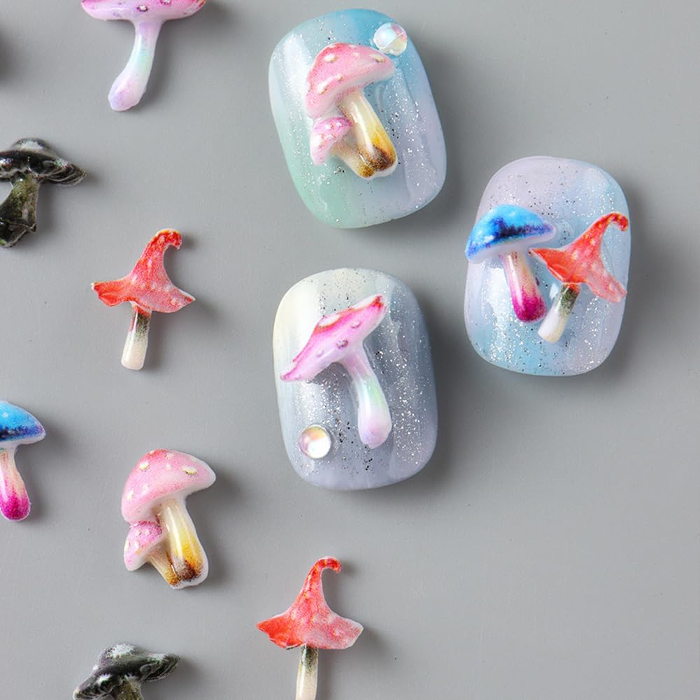 3D Cartoon Mushroom Nail Charms Set Cute Resin Nail Decor For Women Ideal For Diy Nail Art Party Everyday Manicure Decoration