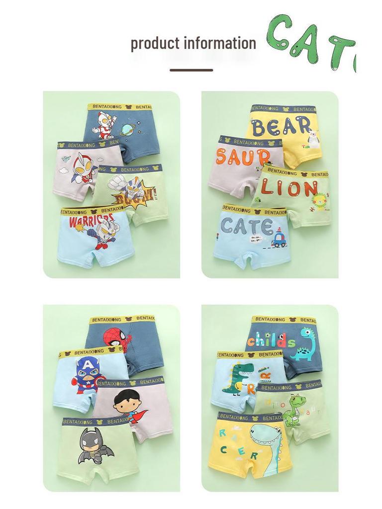 Boys' Pure Cotton Cartoon Boxer Briefs - Small, Medium, Large Sizes
