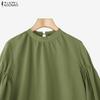 ZANZEA Women Casual Round Neck Solid Color Loose Long Sleeve Blouse