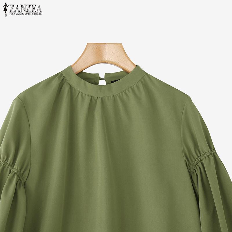 ZANZEA Women Casual Round Neck Solid Color Loose Long Sleeve Blouse