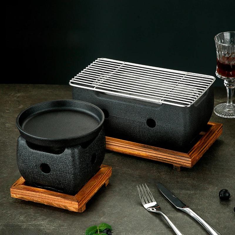 Japanese Charcoal Grill Aluminum Alloy Tea Cooker Small Oven Korean Style Cast Iron Barbecue Dish Portable Grill Korean Bbq