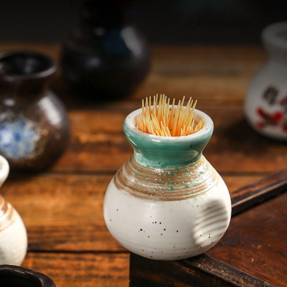 Japanese Style Ceramic Toothpick Holder Simple Mini Toothpick Dispenser Box Small Vases Decor Retro Cotton Swab Storage Jar