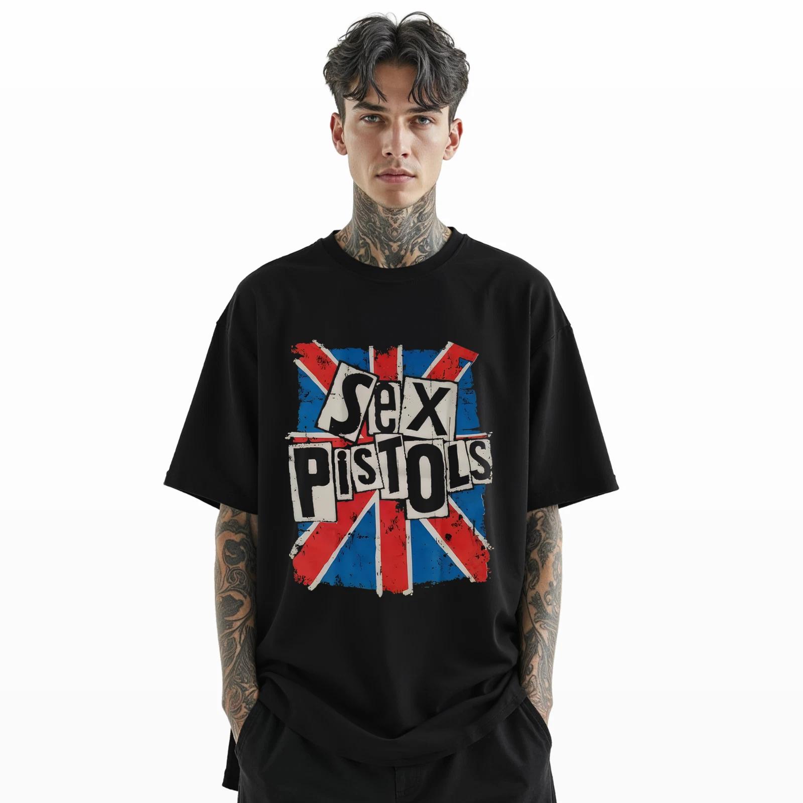 Sex Pistols UK Flag Graphic Tee, Retro Band T-Shirt A406 XXXXL