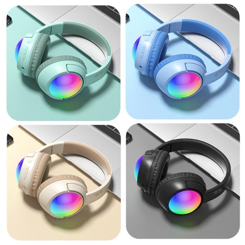 Foldable LED Gaming Headphone with Noise Canceling Bluetooth-compatible 5.4 Long Battery Life Auxiliary TF Card Support