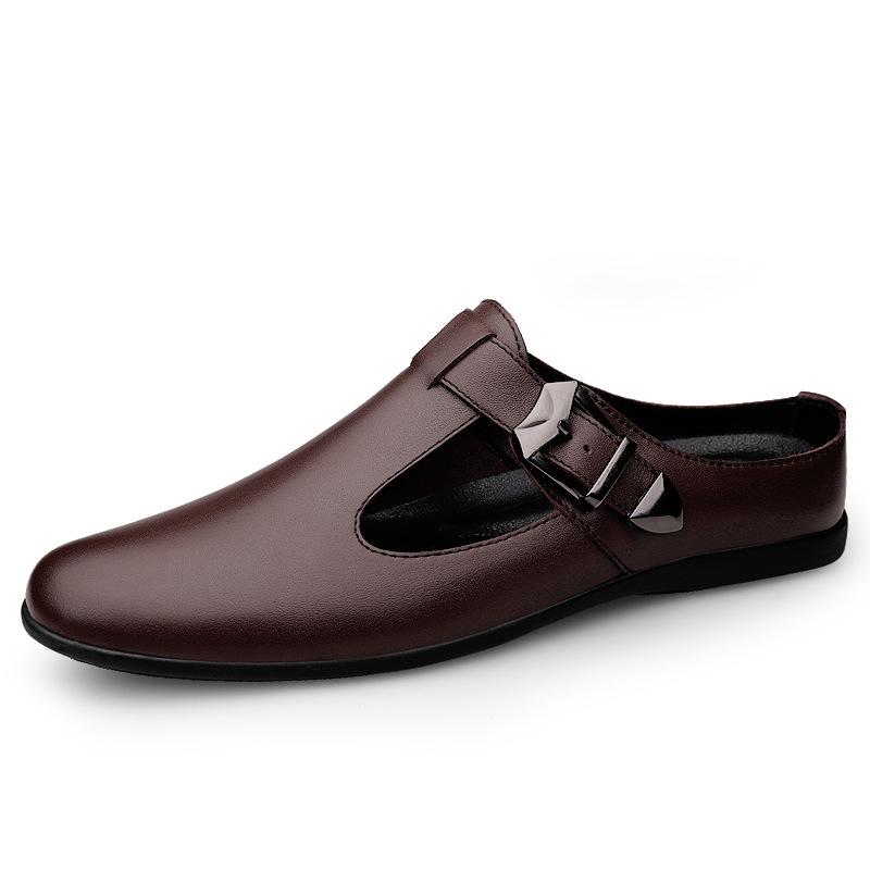 Men s Plus Size Retro British Style Leather Slip-On Casual Closed-Toe Outdoor Flats 38 коричневый