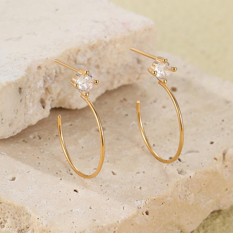 925 Sterling Silver Minimalist Diamond C-Shaped Stud Earrings for Women 925 Silver