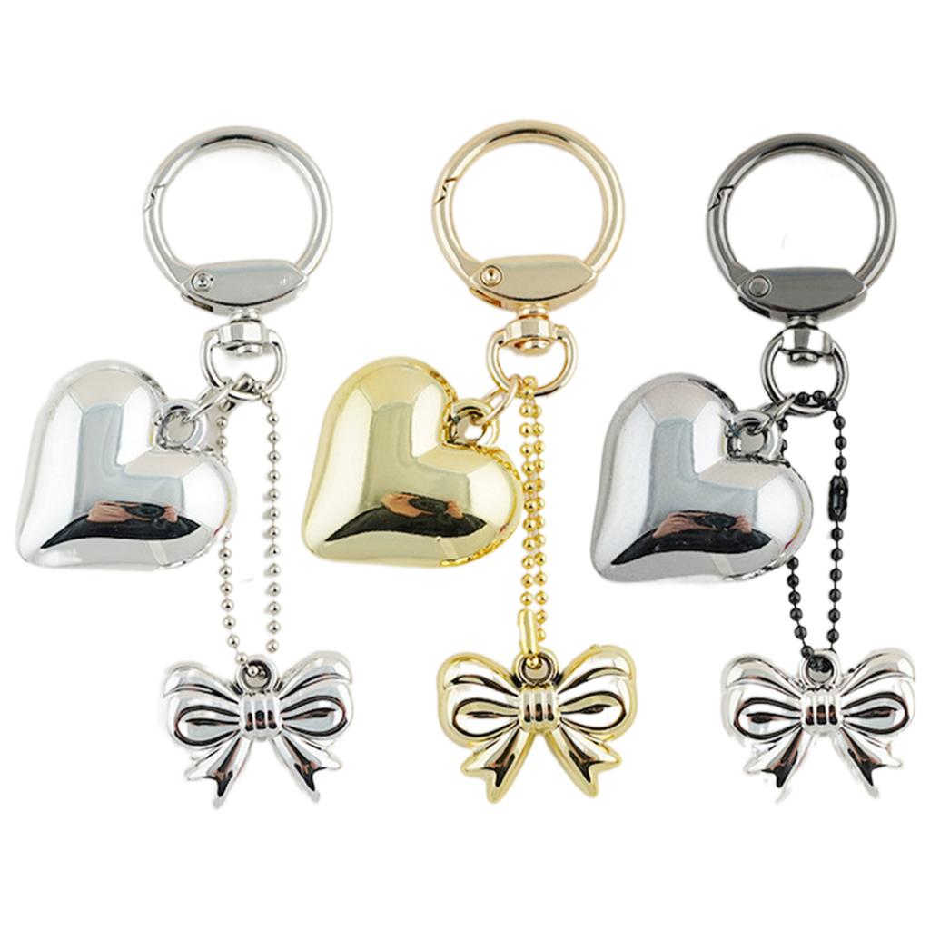 Lovely Heart Shaped Keychain Pendant Small Key Adornment Lightweight Keyring Charm Bowknot Key Pendant Metal Material