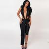 Fall European American Style Solid Color Sexy Sleeveless Halter Backless Tight Jumpsuit