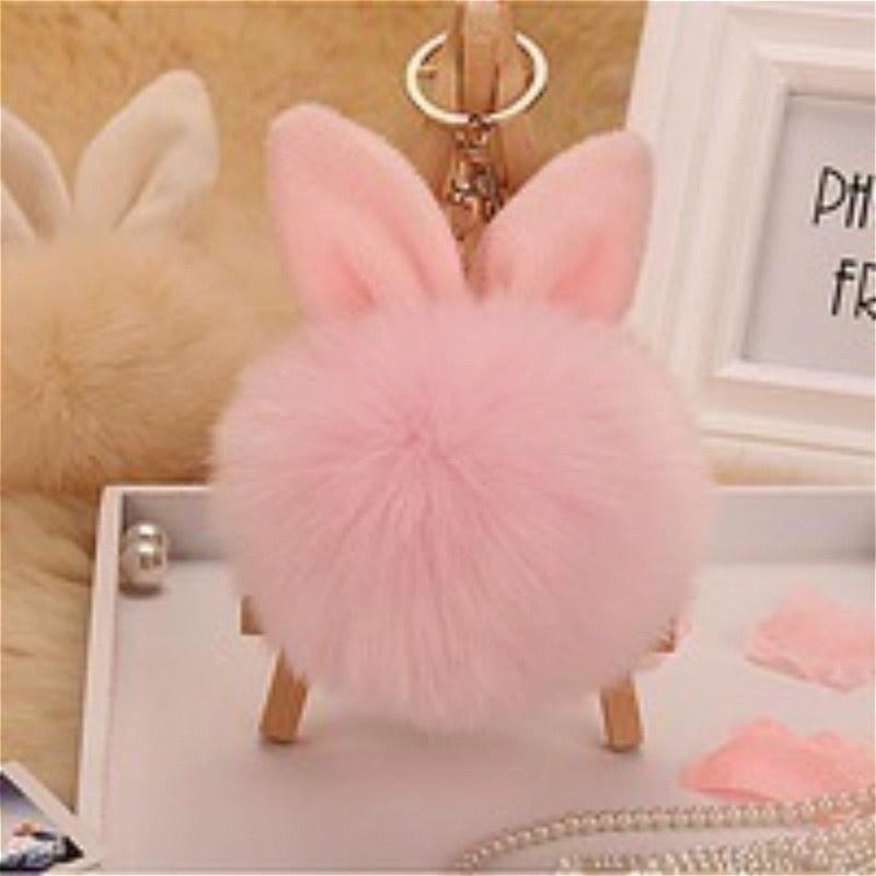 Popular Pompon Fluffy Imitation Fourrure Porte Clef Pompom Rabbit Ear Fur Ball Key Chain Rings
