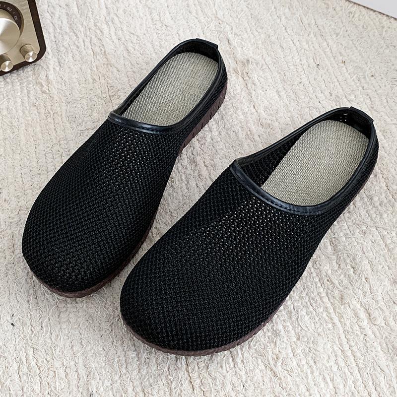 New Women's Summer Baotou Flat Sole Mesh Slippers Rubber Sole Breathable Comfortable Home Slipper Office Slipper Outdoor Slipper