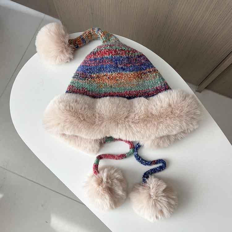 Northeast plush cute ear protection hat children's autumn and winter warm knitted wool headgear retro face little Lei Feng hat